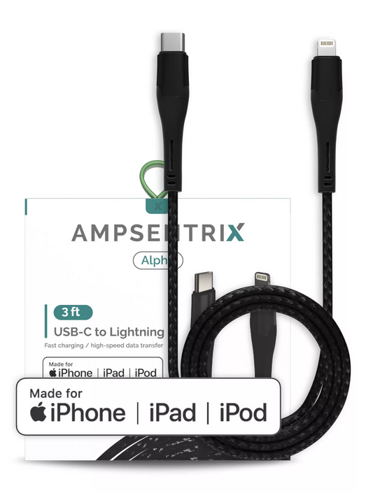 Cable MFI 1 Metro Lightning a USB Tipo C (AmpSentrix) (Alpha) (Black)