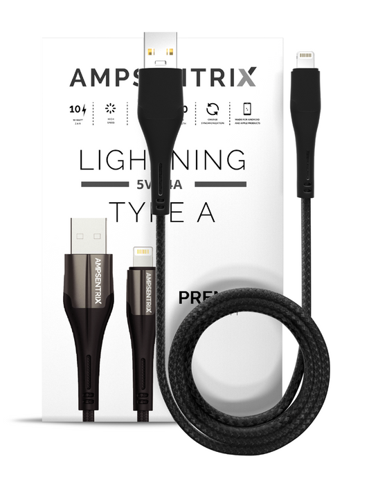 Cable 1 Metro Lightning a USB Tipo A (AmpSentrix) (Matrix) (Black)