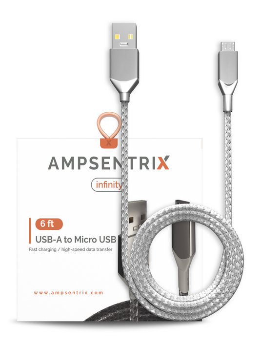 Cable 2 Metros Micro USB a USB Tipo A (AmpSentrix) (Infinity) (Silver)