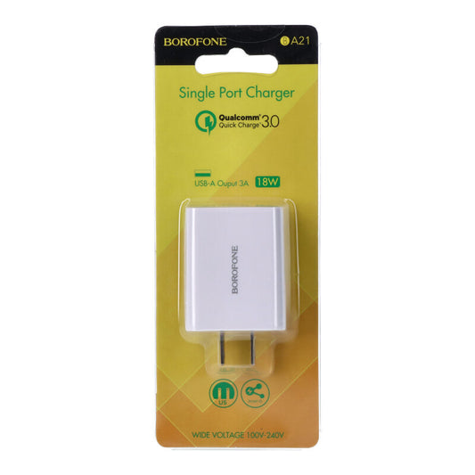 Cargador Carga Rapida USB A 18W Blanco Borofone QC3.0